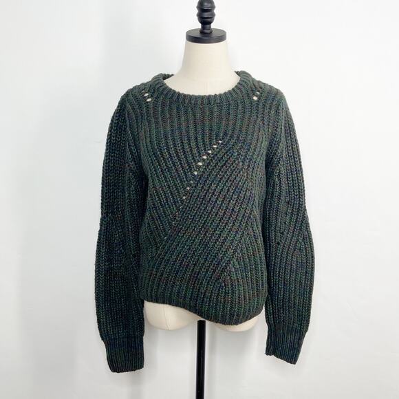 John + Jenn Green Marled Crew Neck Ribbed Sweater Chunky Preppy Casual Size S - Picture 1 of 8